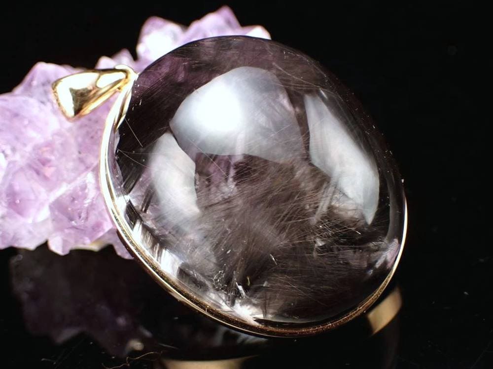 プラチナルチルクォーツ ペンダントトップ 18KG 18金ゴールド ブルッカイト