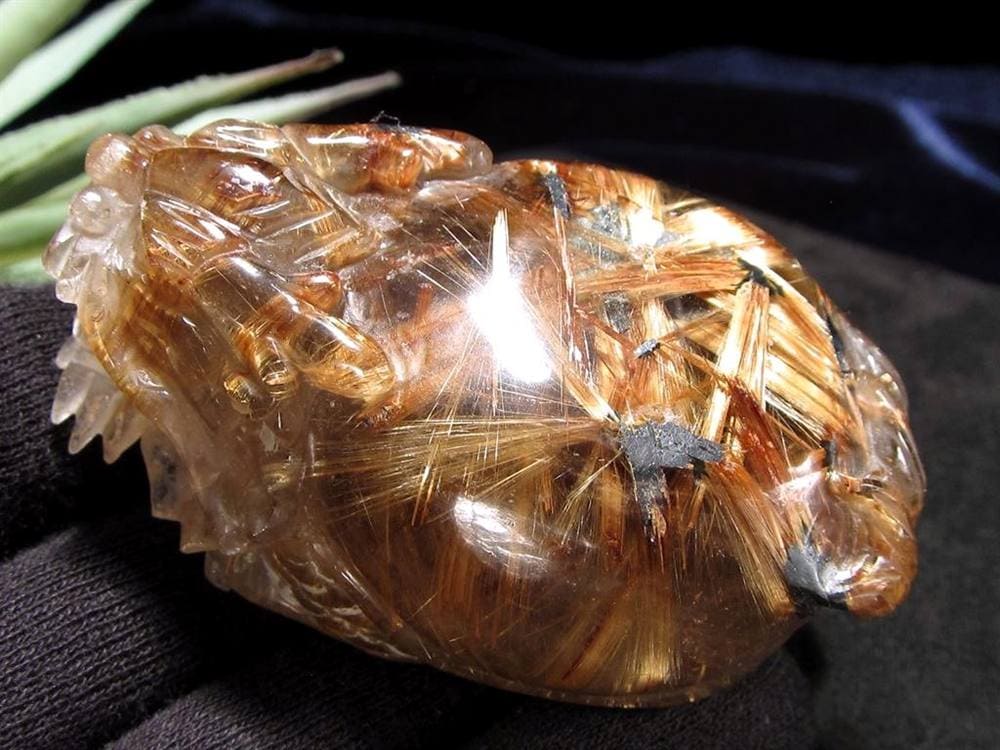 タイガールチルクォーツ アンティークゴールドルチルクォーツ 龍亀 ロングイ 水晶 彫刻 置物 財運 瑞獣