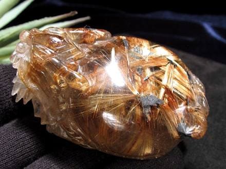 タイガールチルクォーツ アンティークゴールドルチルクォーツ 龍亀 ロングイ 水晶 彫刻 置物 財運 瑞獣