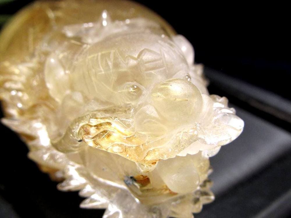 龍亀 ゴールドルチル 彫刻置物 ロングイ 天然石