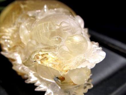 龍亀 ゴールドルチル 彫刻置物 ロングイ 天然石