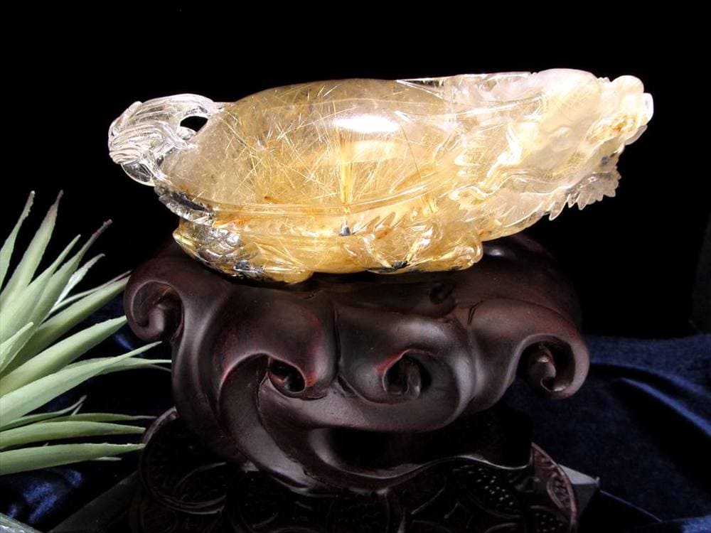 龍亀 ゴールドルチル 彫刻置物 ロングイ 天然石