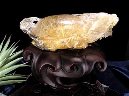 龍亀 ゴールドルチル 彫刻置物 ロングイ 天然石