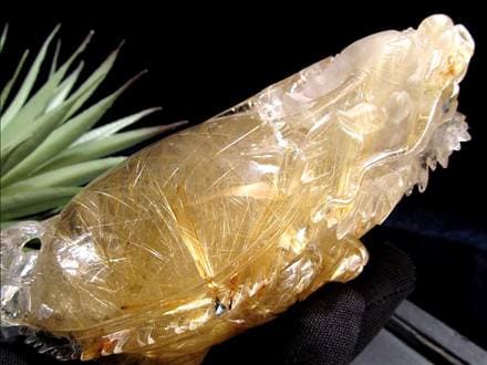 龍亀 ゴールドルチル 彫刻置物 ロングイ 天然石