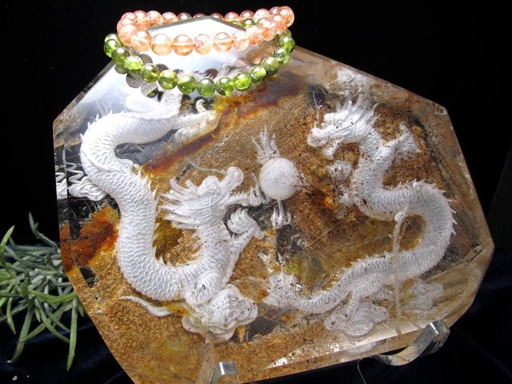 ガーデンルチルクォーツ 庭園水晶 龍神 五本爪龍 置物