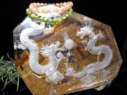 ガーデンルチルクォーツ 庭園水晶 龍神 五本爪龍 置物