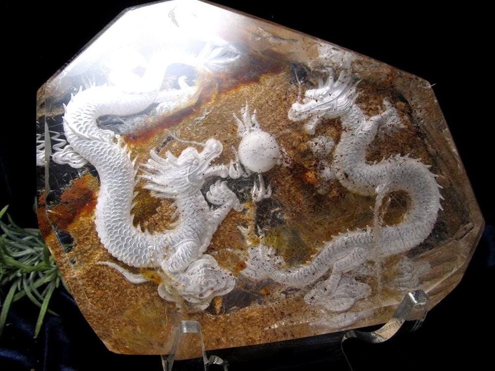 ガーデンルチルクォーツ 庭園水晶 龍神 五本爪龍 置物
