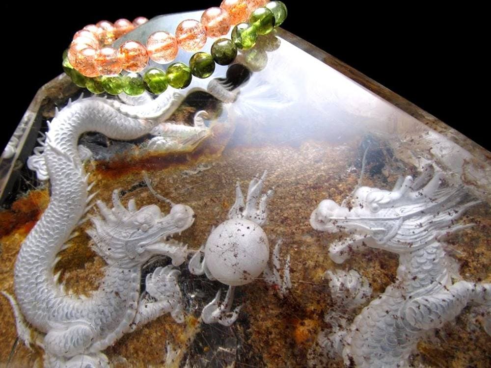 ガーデンルチルクォーツ 庭園水晶 龍神 五本爪龍 置物