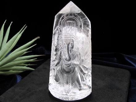 天然水晶 ガネーシャ 彫り 置物