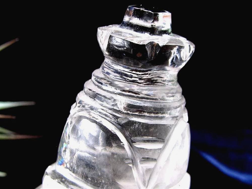 天然水晶 ストゥーパ 仏塔 彫り 置物