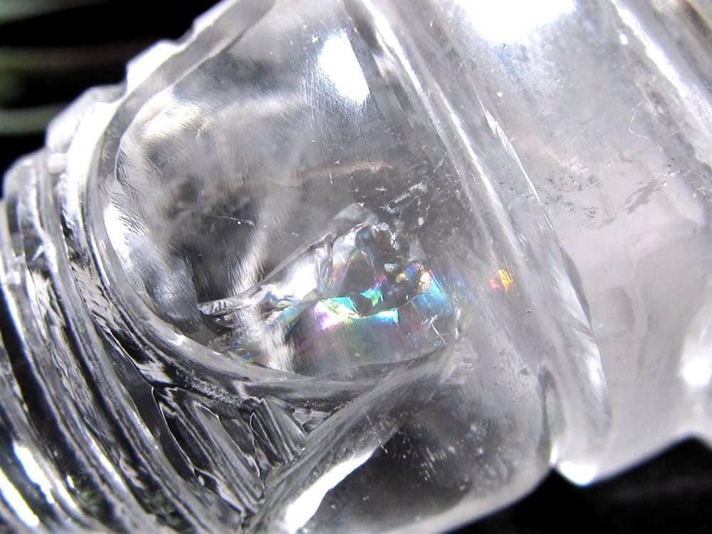 天然水晶 ストゥーパ 仏塔 彫り 置物