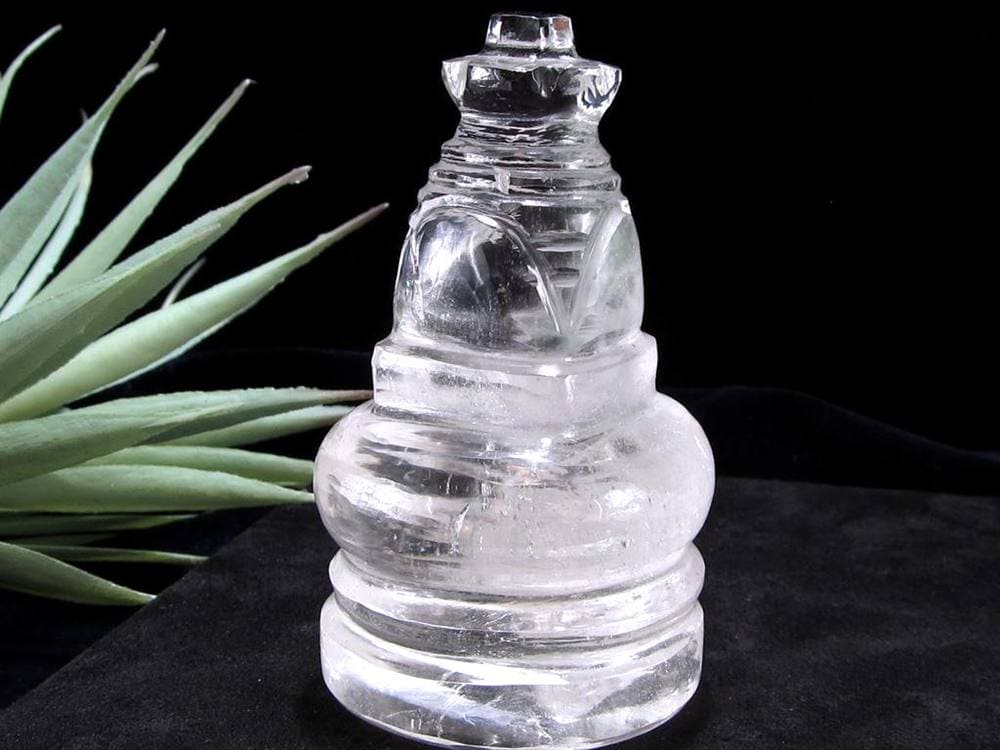 天然水晶 ストゥーパ 仏塔 彫り 置物