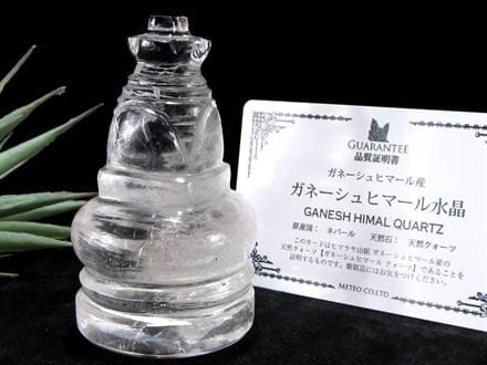 天然水晶 ストゥーパ 仏塔 彫り 置物