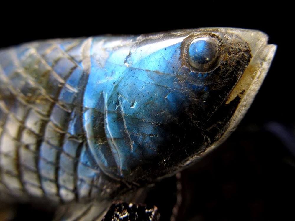 アロワナ 置物 ラブラドライト 龍魚 彫刻