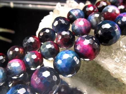 ギャラクシータイガーアイ 虎目石 タイガーアイ 128面カット ビーズ連 連材