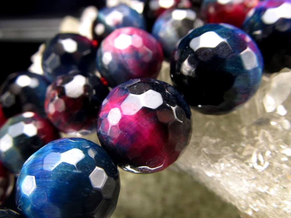 ギャラクシータイガーアイ 虎目石 タイガーアイ 128面カット ビーズ連 連材