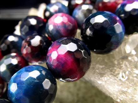 ギャラクシータイガーアイ 虎目石 タイガーアイ 128面カット ビーズ連 連材