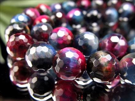 ギャラクシータイガーアイ 虎目石 タイガーアイ 128面カット ビーズ連 連材