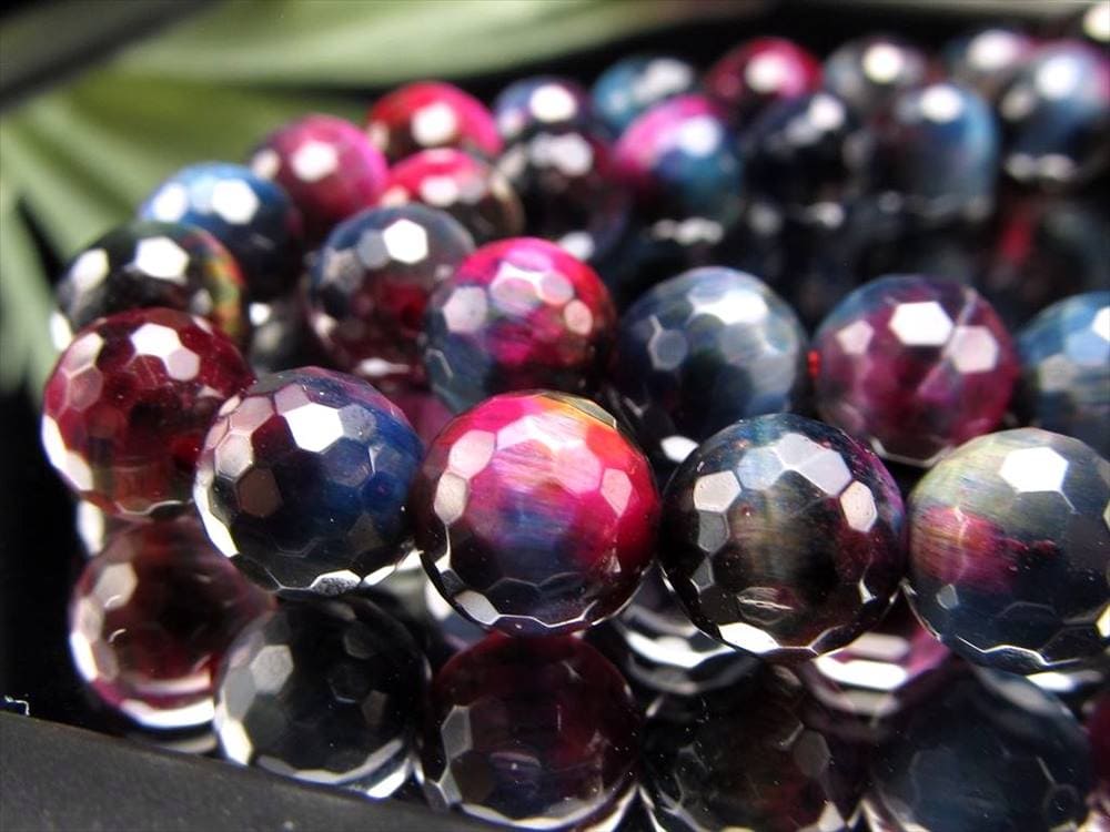 ギャラクシータイガーアイ 虎目石 タイガーアイ 128面カット ビーズ連 連材