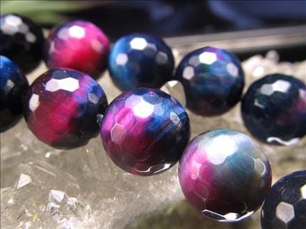 ギャラクシータイガーアイ 虎目石 タイガーアイ 128面カット ビーズ連 連材