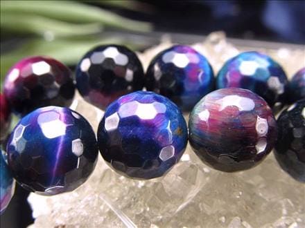 ギャラクシータイガーアイ 虎目石 タイガーアイ 128面カット ビーズ連 連材