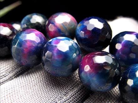 ギャラクシータイガーアイ 虎目石 タイガーアイ 128面カット ビーズ連 連材