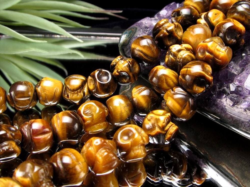 イエロータイガーアイ 虎目石 タイガーアイ ビーズ連 連材