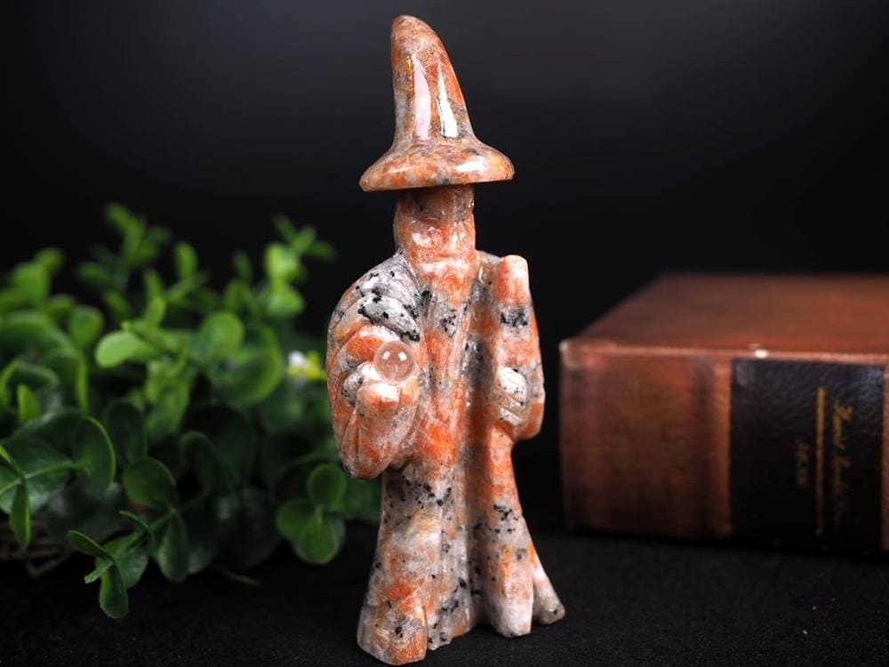 置物 彫刻 魔法使い ウィッチ 天然石
