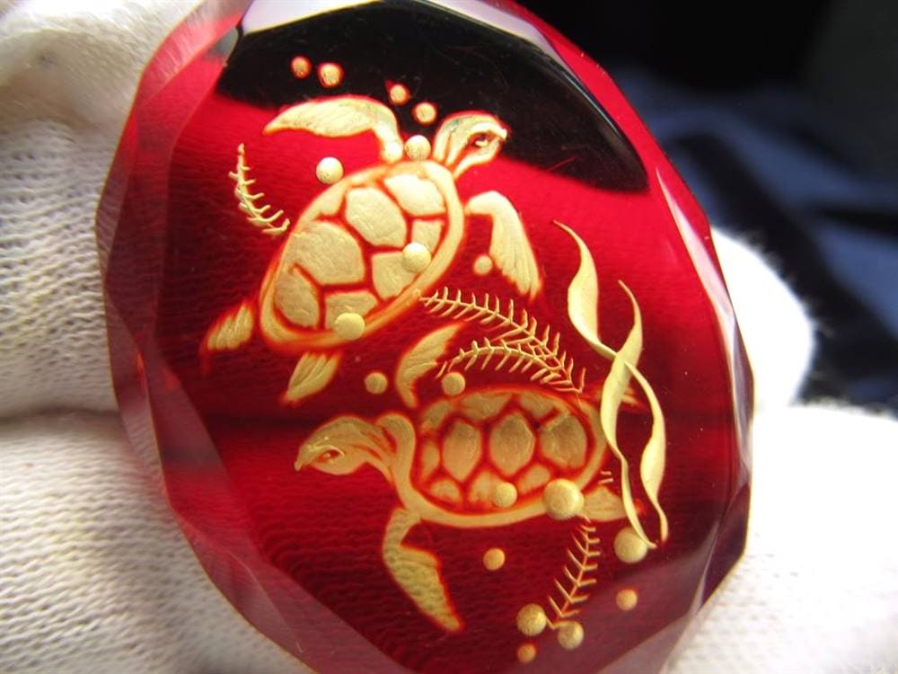 アンバー ルースタンブル カメオ 琥珀 インタリオ