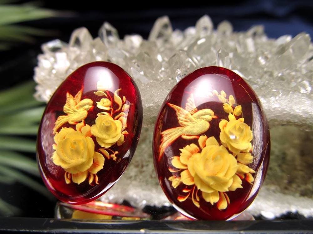 アンバー ルースタンブル カメオ 琥珀 インタリオ