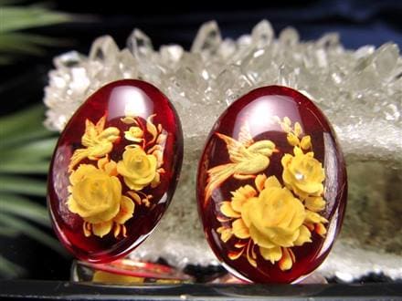 アンバー ルースタンブル カメオ 琥珀 インタリオ