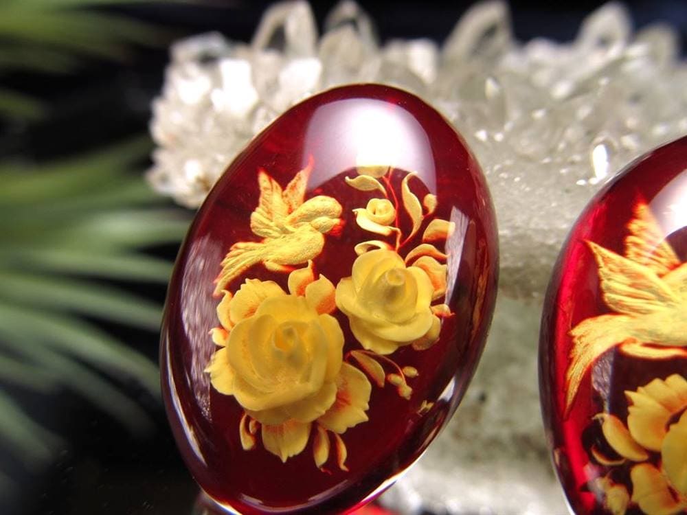 アンバー ルースタンブル カメオ 琥珀 インタリオ