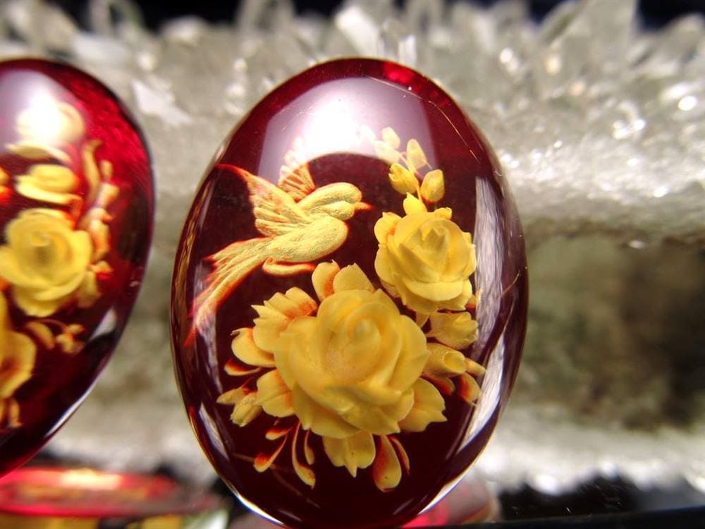 アンバー ルースタンブル カメオ 琥珀 インタリオ