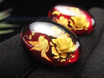 アンバー ルースタンブル カメオ 琥珀 インタリオ