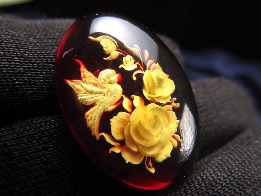 アンバー ルースタンブル カメオ 琥珀 インタリオ