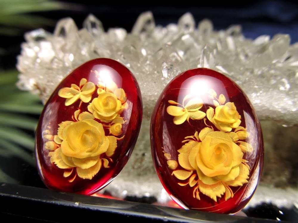 アンバー ルースタンブル カメオ 琥珀 インタリオ