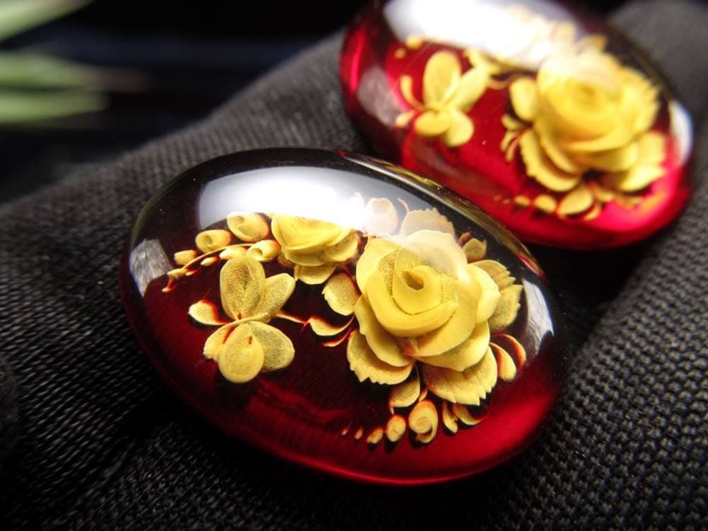 アンバー ルースタンブル カメオ 琥珀 インタリオ