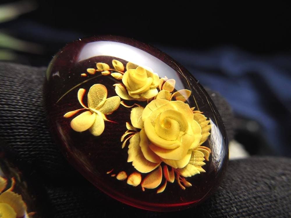 アンバー ルースタンブル カメオ 琥珀 インタリオ