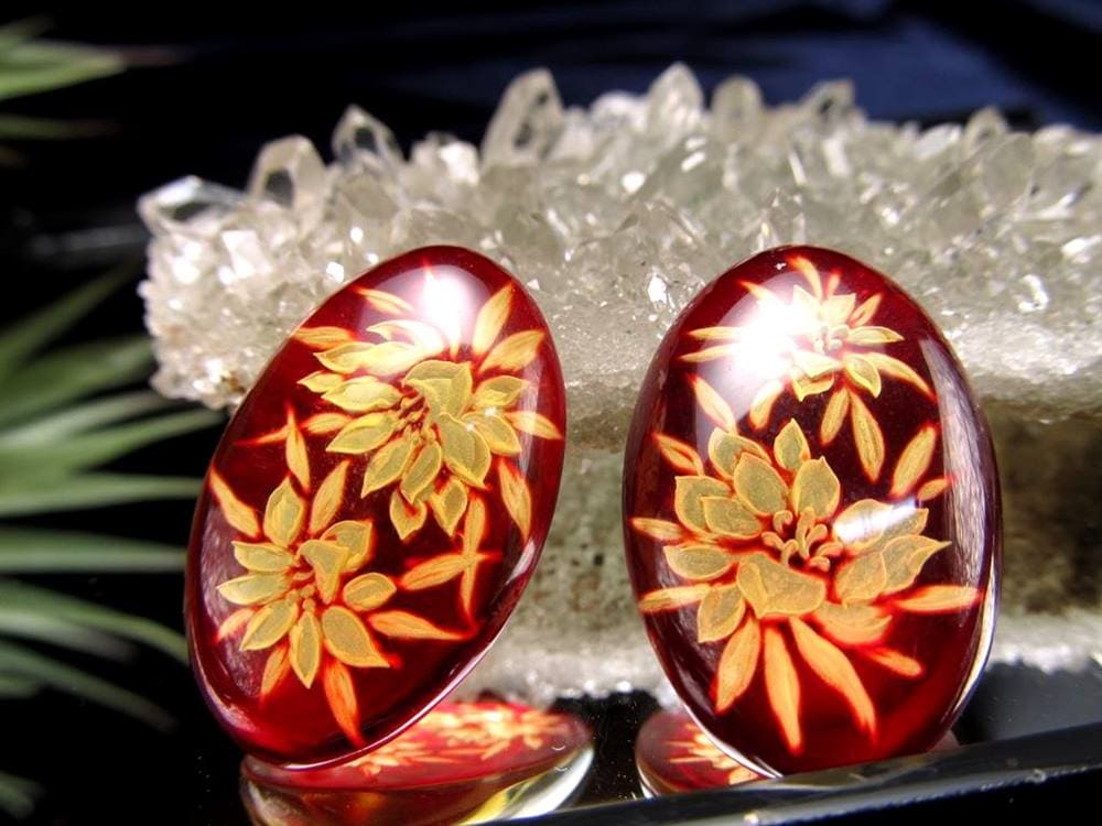 アンバー ルースタンブル カメオ 琥珀 インタリオ