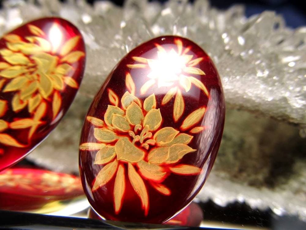 アンバー ルースタンブル カメオ 琥珀 インタリオ