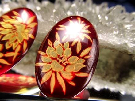 アンバー ルースタンブル カメオ 琥珀 インタリオ