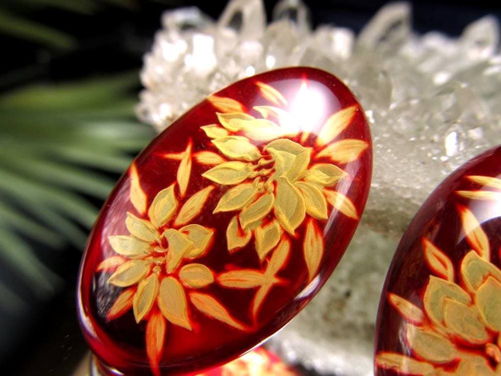 アンバー ルースタンブル カメオ 琥珀 インタリオ