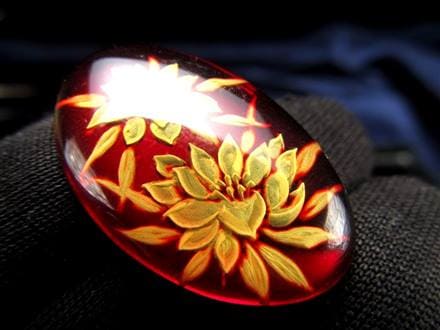 アンバー ルースタンブル カメオ 琥珀 インタリオ