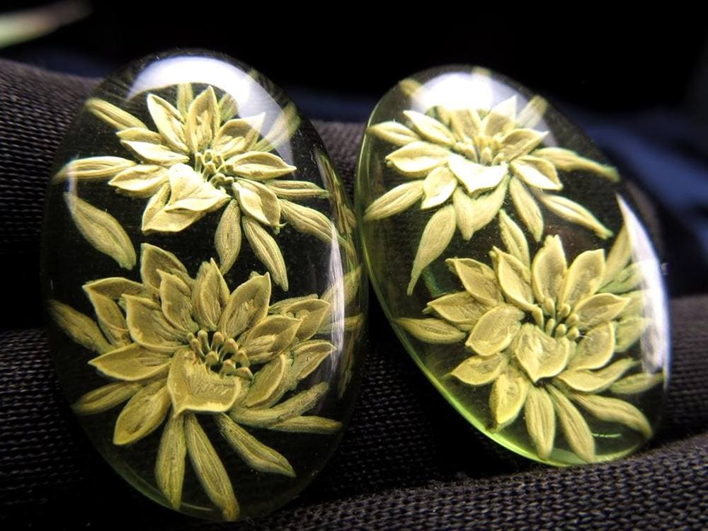 アンバー ルースタンブル カメオ 琥珀 インタリオ