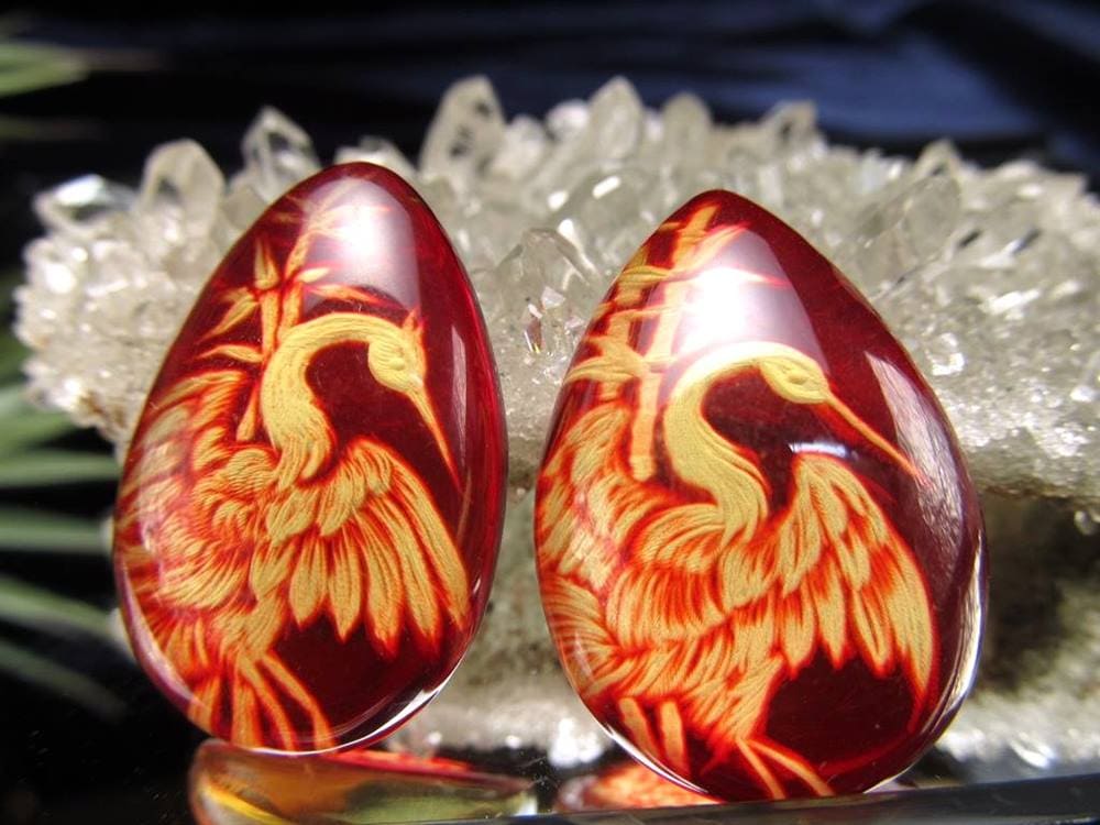 アンバー ルースタンブル カメオ 琥珀 インタリオ