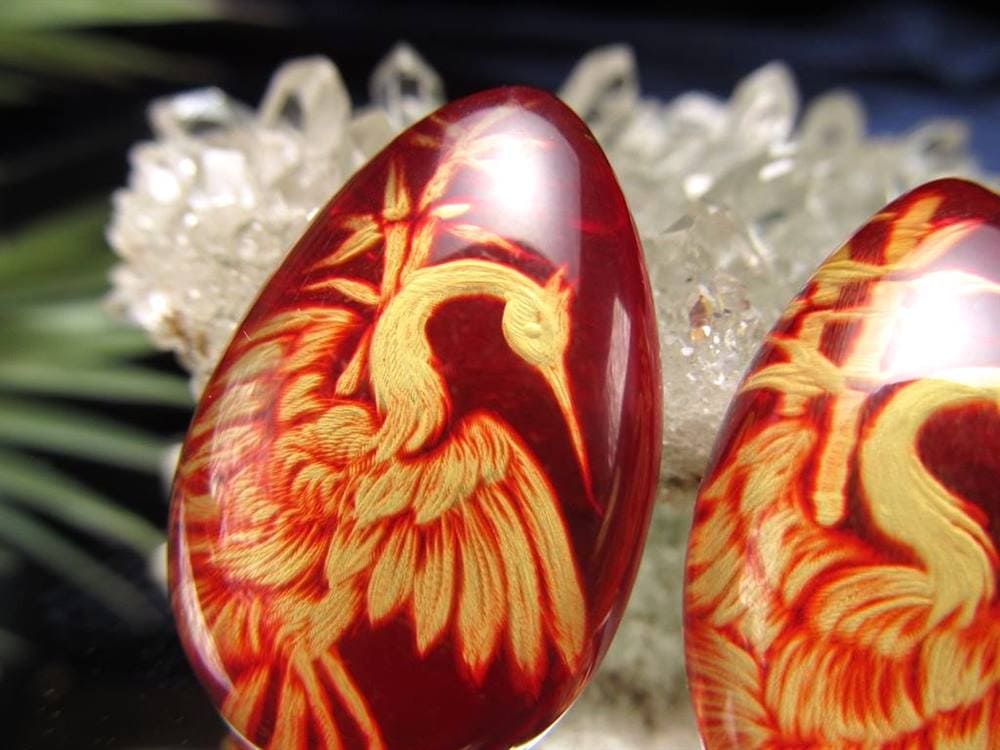 アンバー ルースタンブル カメオ 琥珀 インタリオ