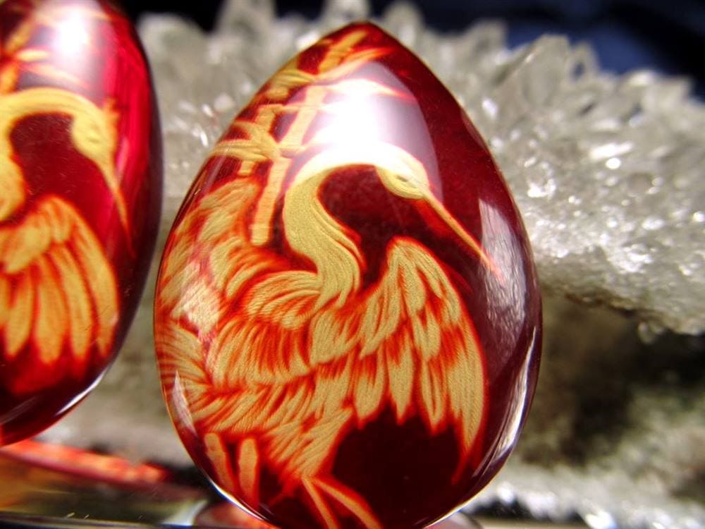 アンバー ルースタンブル カメオ 琥珀 インタリオ