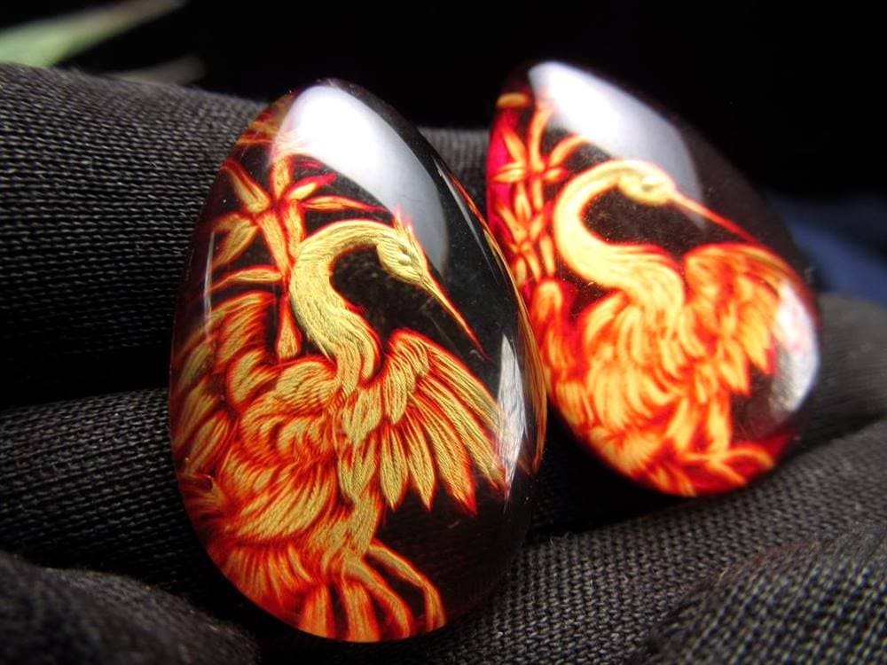 アンバー ルースタンブル カメオ 琥珀 インタリオ