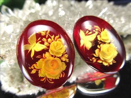 アンバー ルースタンブル カメオ 琥珀 インタリオ