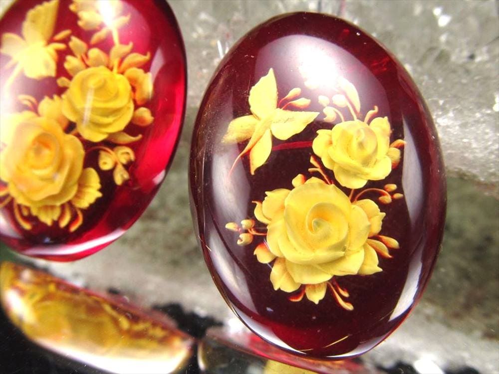 アンバー ルースタンブル カメオ 琥珀 インタリオ